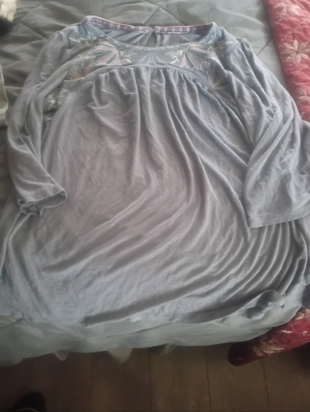 Soft Blue Embroidered Women's Top - Unbranded
